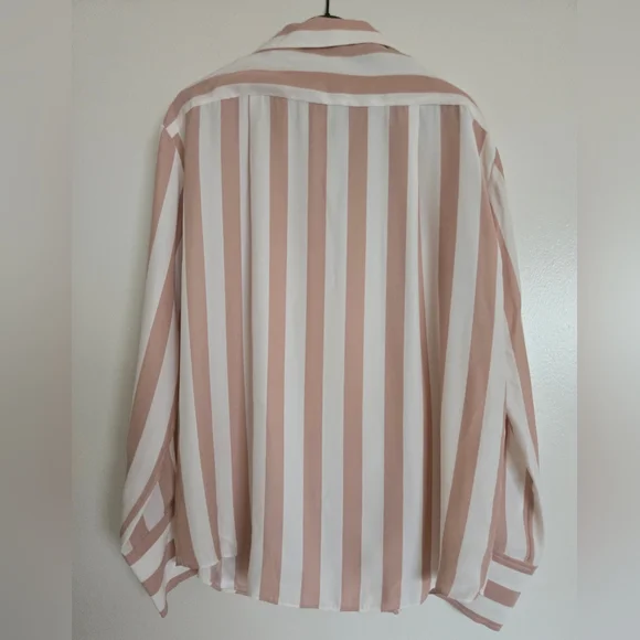 FRAME Striped Silk Button-Up Top, Pink and Cream, S